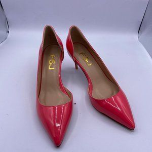 FSJ Red Pointy Toe Slip On D'orsay Kitten Low Heel